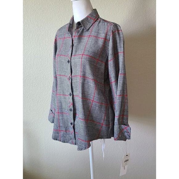 Foxcroft NYC Shirt Sz 4P Petite Panel Plaid Red Black Holiday Button Up‎ NEW NWT - Picture 5 of 10